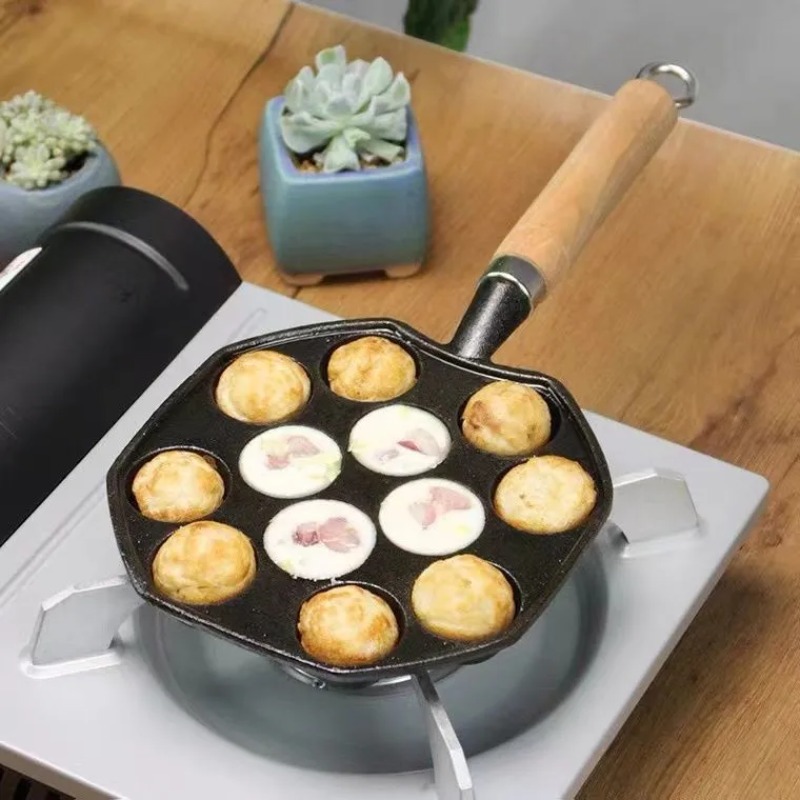 Takoyaki Grill Plate - プロの誘導鋳鉄ガスストーブベーキングパン、14穴、パンケーキ、シリコンブラシ、家庭、キッチン、家庭用、ギフト