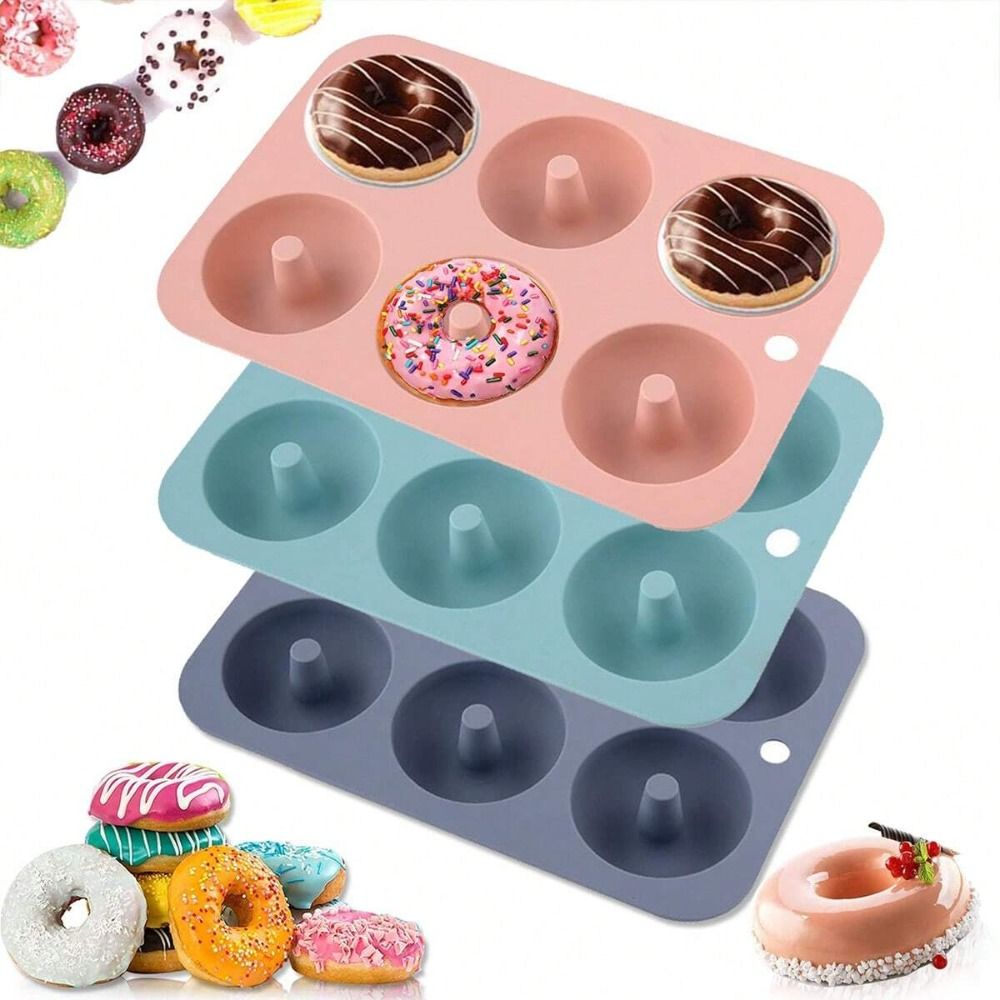 Donut Mold Silicone - 新しいシリコン製ドーナツ型、ノンスティック、食品グレードシリコンケーキ型、柔軟な6穴ペストリーツール、デザートDIY