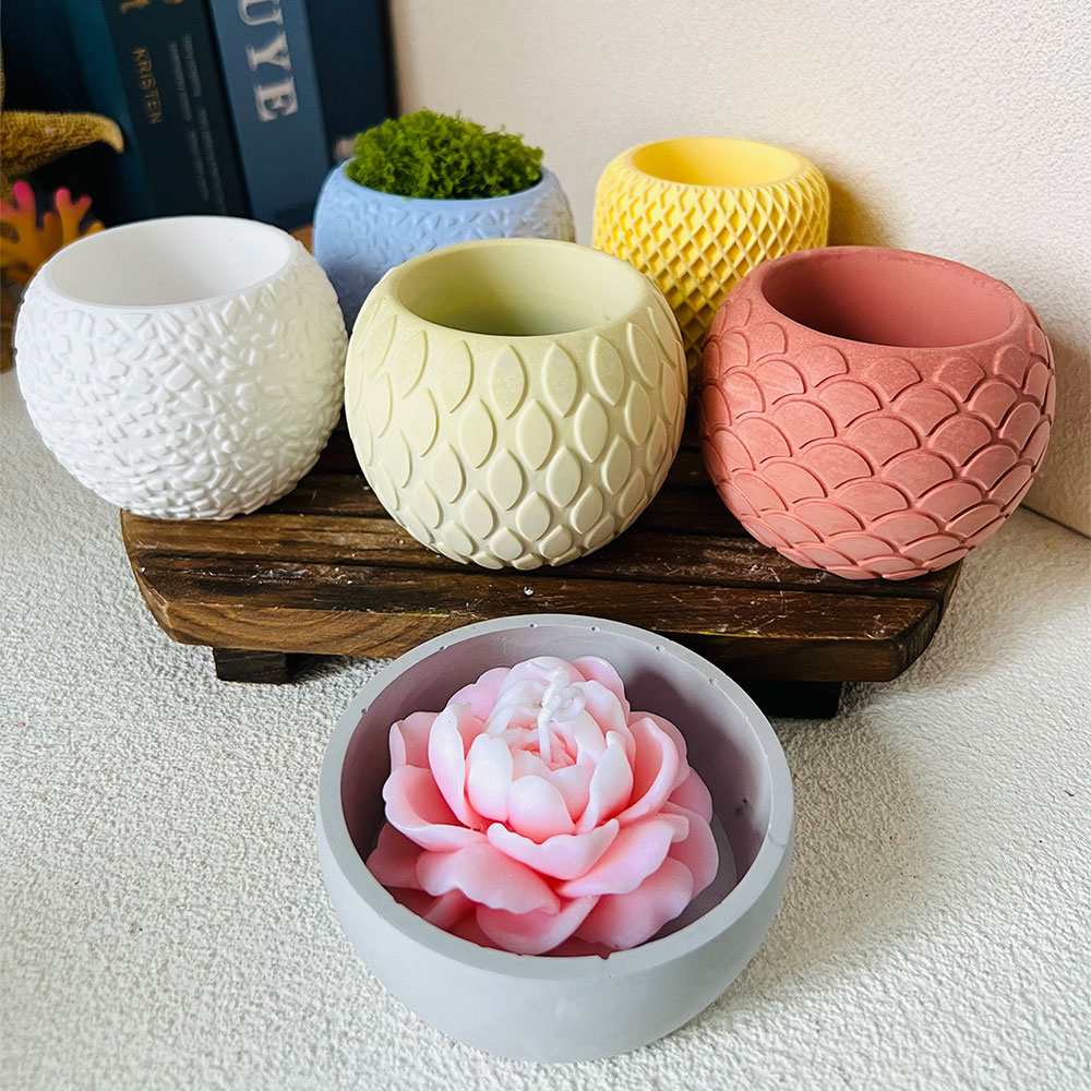 Potsticker Mold - フィッシュスケールパターンセメントキャンドルモールド、コンクリート植木鉢、ボウル、シリコンモールド、アロマカビ、エポキシ樹脂、1個