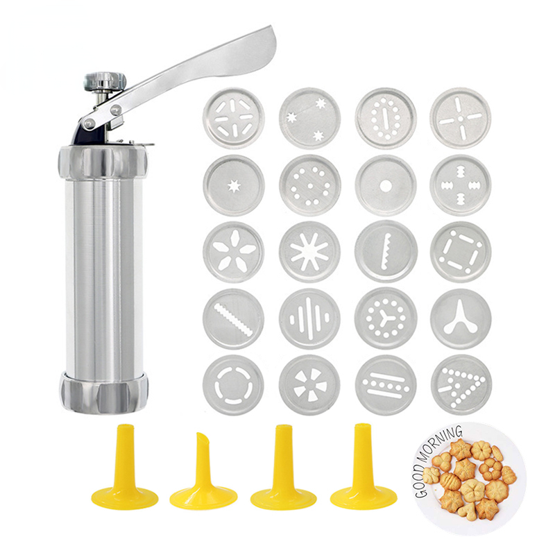 Churros Maker Gun - クッキープレスガンとアイシングセット クリスマスシュプリッツ合金チュロスメーカー ペストリーチップ4個付き 20ディスクビスケット型ツール