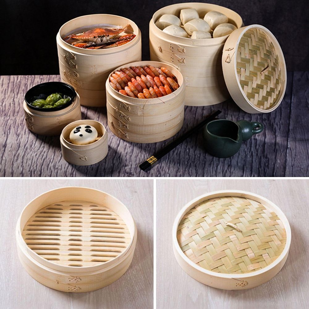 Bao Steamer Bamboo - 中華蒸し器 竹蒸し器 蓋付き点心蒸し器 餃子蒸し器 包み蒸し器 野菜スナック蒸し器