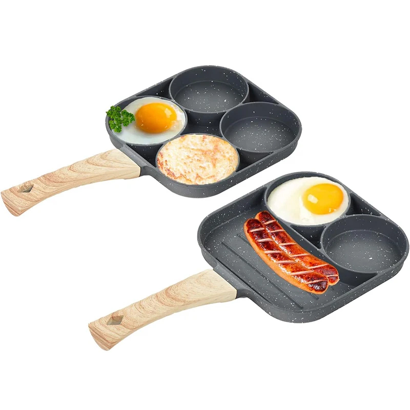 Egg Waffle Pan - パンケーキエッグフライパン 4カップ オムレツポーチドエッグパン 朝食用 分割コーティング加工 ノンスティックハンドル付き
