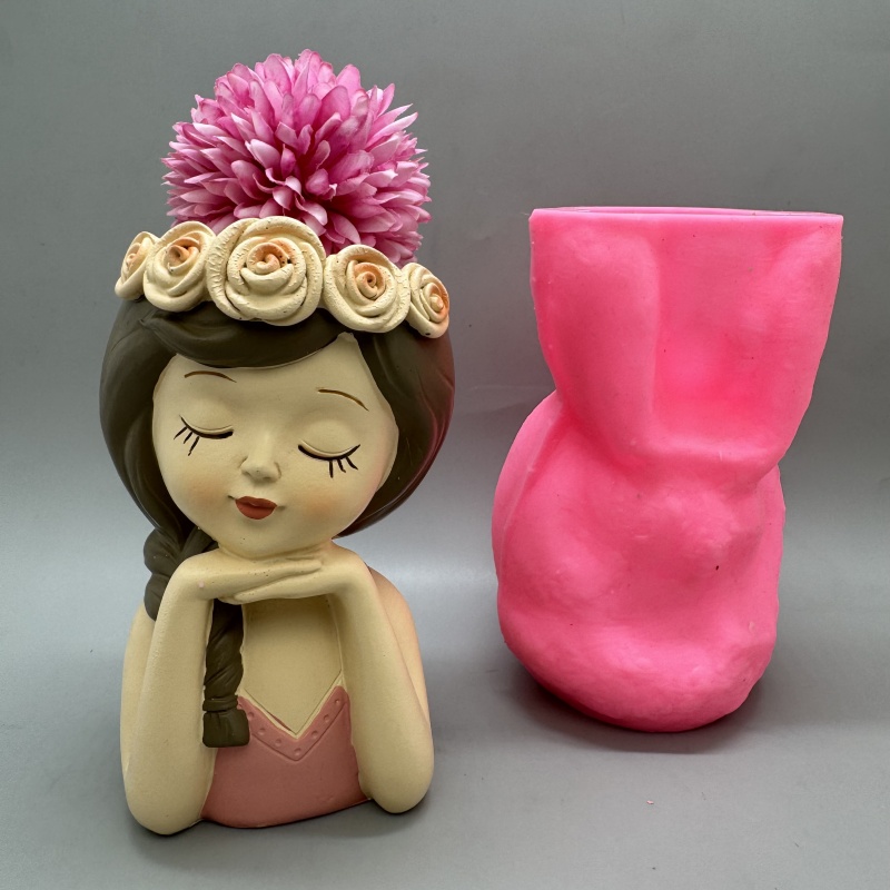 Potsticker Mold - 石膏樹脂コンクリートリビングルームバルコニー装飾装飾品を作るために使用されるかわいい女の子の植木鉢シリコンモールド