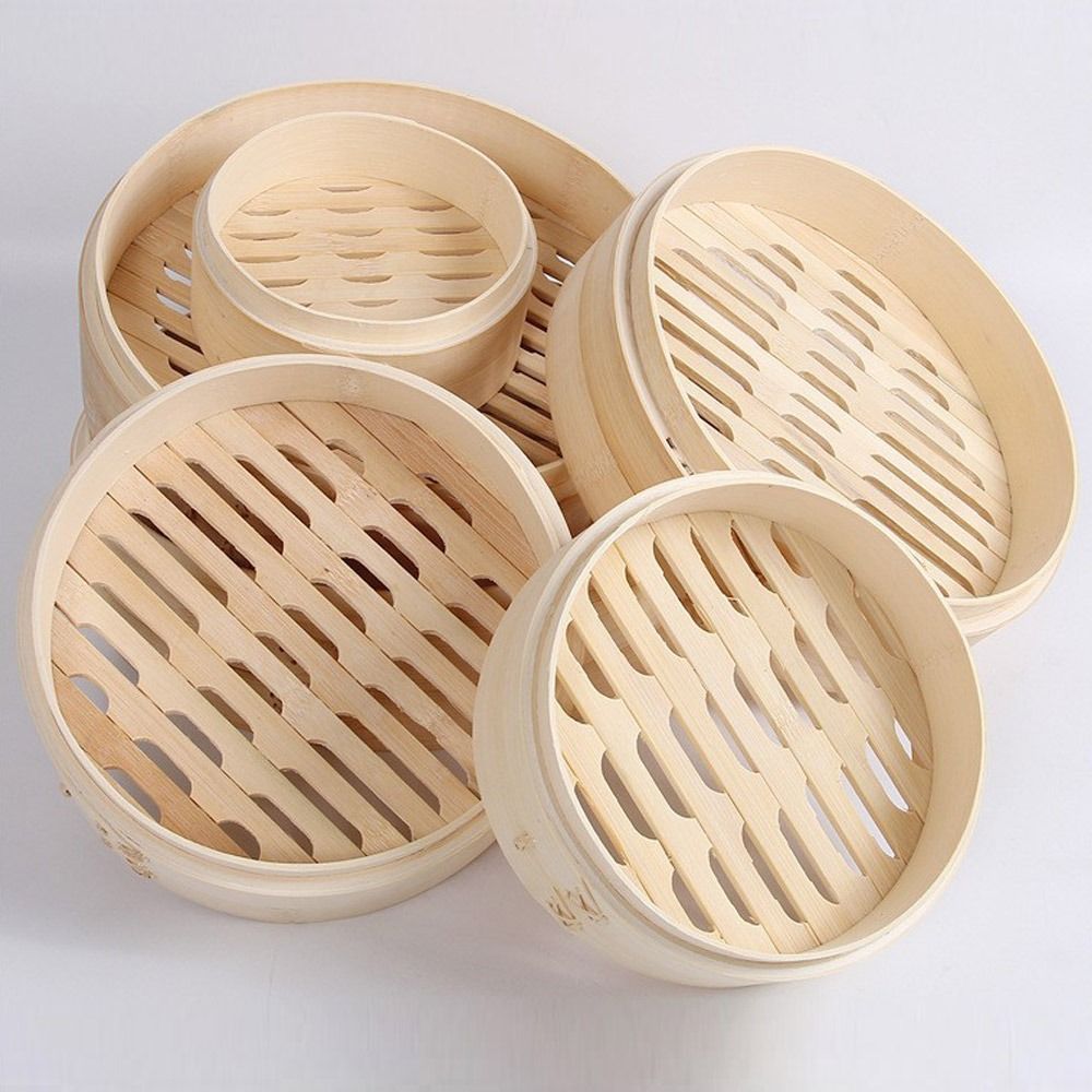 Bao Steamer Bamboo - 中華蒸し器 竹製蒸し器 蓋付き 点心蒸し器 蒸し籠 バオバン、野菜、スナック、餃子蒸し器