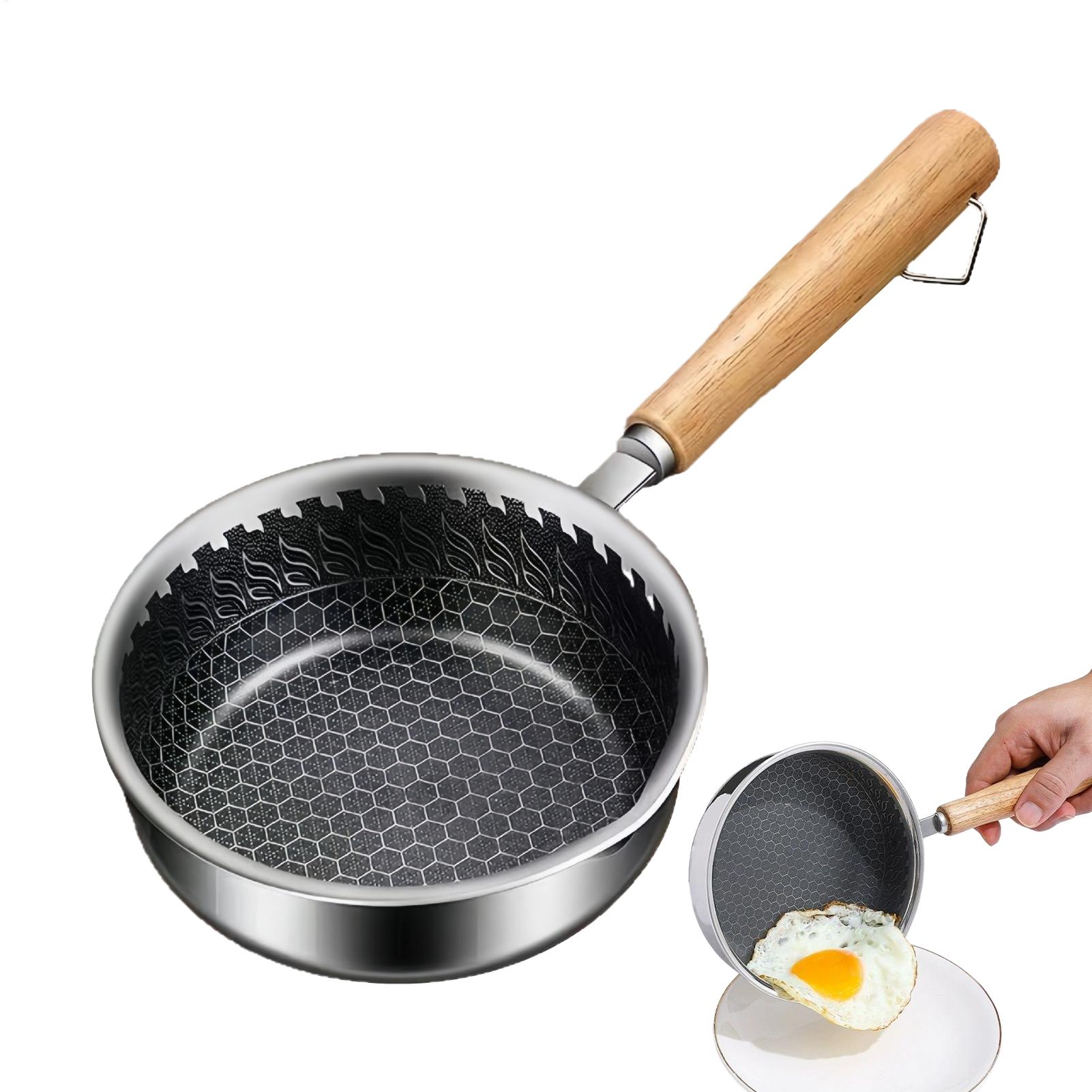Egg Waffle Pan - ノンスティックミニフライパン木製ハンドル付きスキレットソースパン卵オムレツ調理器具食器洗い機対応家庭用ホテル朝食用小型鍋
