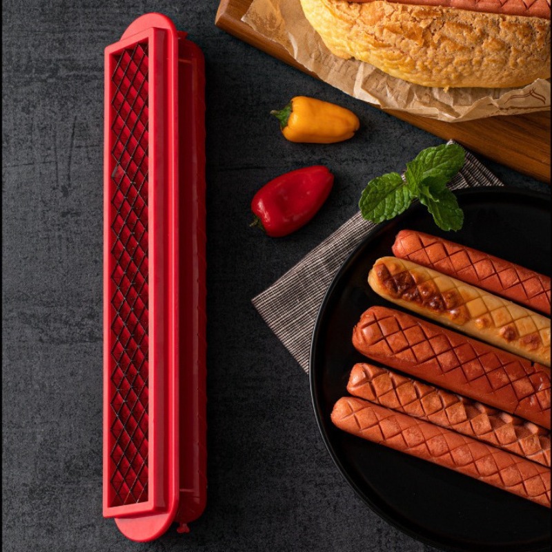 Hot Dog Press - 新しいステンレス鋼多機能ホットドッグスライサー、ソーセージ切断機、精密メッシュキッチンツールホットドッグカッター
