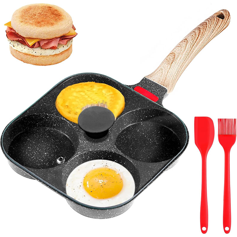 Egg Waffle Pan - 深型卵焼きフライパン 蓋付き 4カップ ノンスティック グラナイト オムレツパン