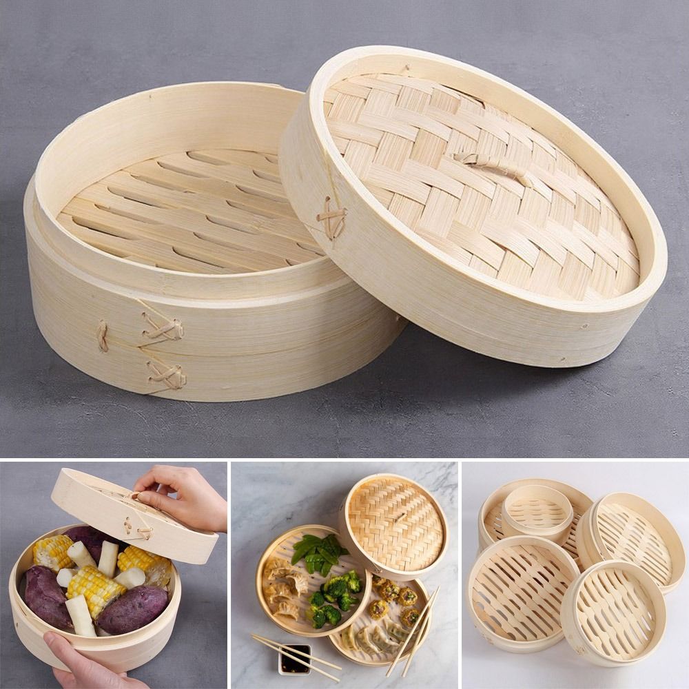 中国蒸し器 竹製蒸し器 蓋付き 肉まん、餃子、点心、野菜、軽 - Bao Steamer Bamboo のレビューと価格