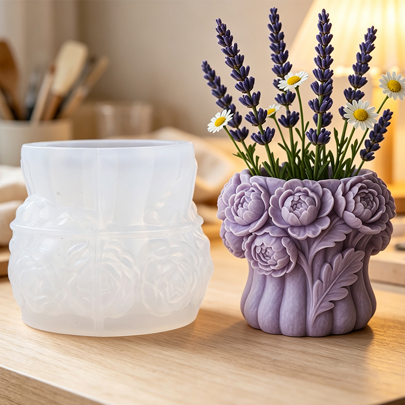 3D ローズフラワー花瓶シリコンモールド DIY ペンホルダ - Potsticker Mold のレビューと価格