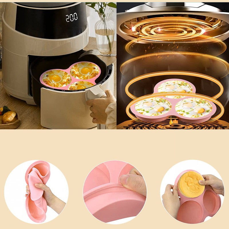 再利用可能なシリコンエアフライヤーエッグ型 3/4 キャビテ - Egg Waffle Pan のレビューと価格