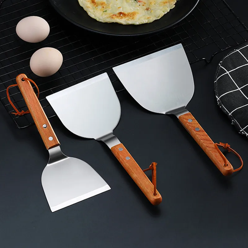 ステンレス鋼木製ハンドル鉄板焼きシャベル滑り止め揚げ魚パンケ - Okonomiyaki Spatula のレビューと価格