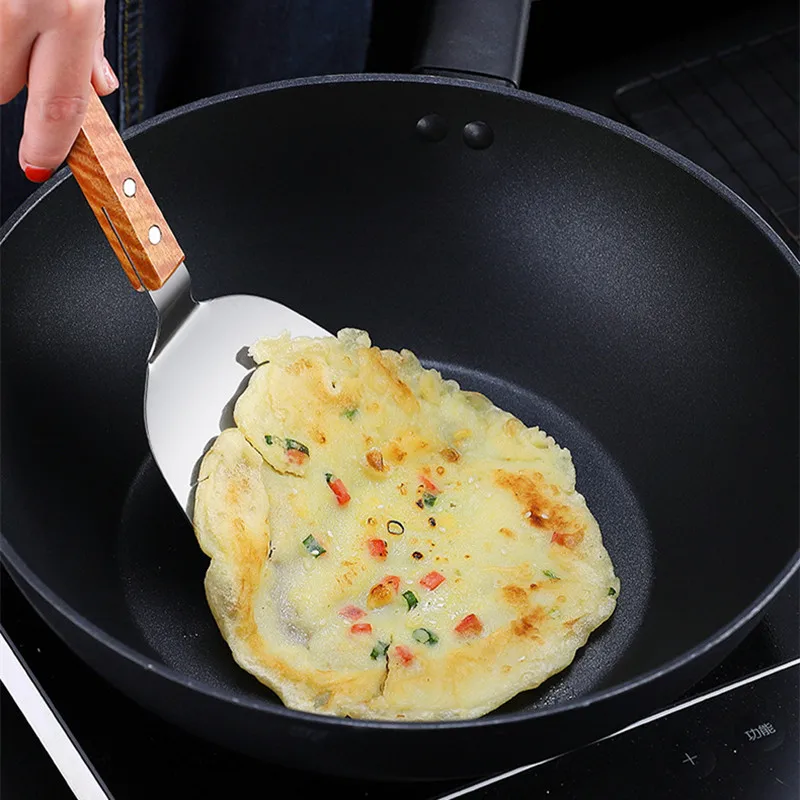 ステンレス鋼木製ハンドル鉄板焼きシャベル滑り止め揚げ魚パンケ - Okonomiyaki Spatula のレビューと価格
