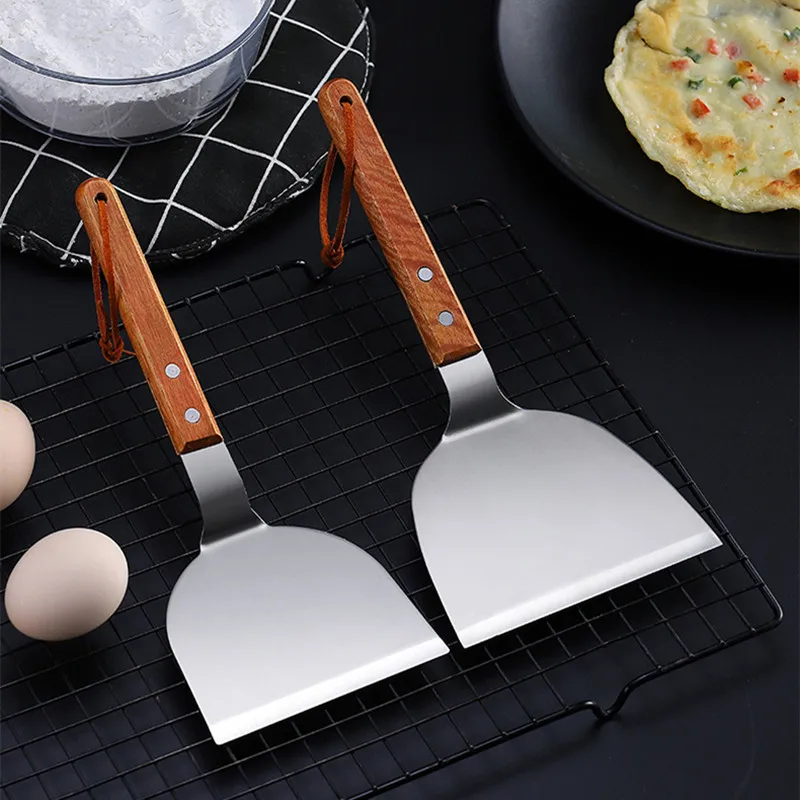 ステンレス鋼木製ハンドル鉄板焼きシャベル滑り止め揚げ魚パンケ - Okonomiyaki Spatula のレビューと価格