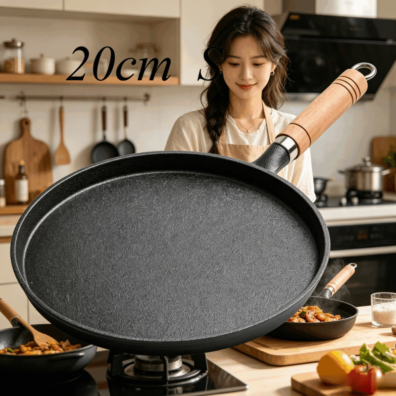 20cm 鋳鉄製フライパン 木製ハンドル付き – 無塗装プレ - Egg Waffle Pan のレビューと価格